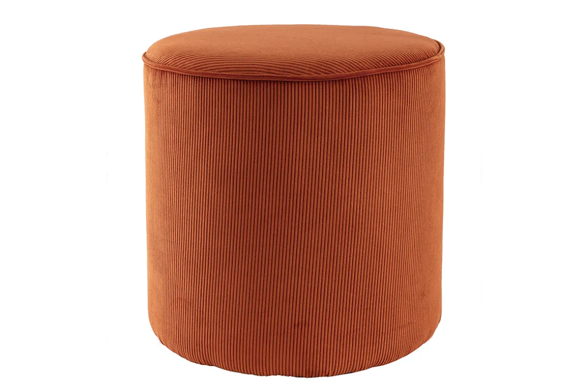 Fashion Miliboo Puf redondo de terciopelo acanalado color tierra quemada 40 cm diám. LOUIS