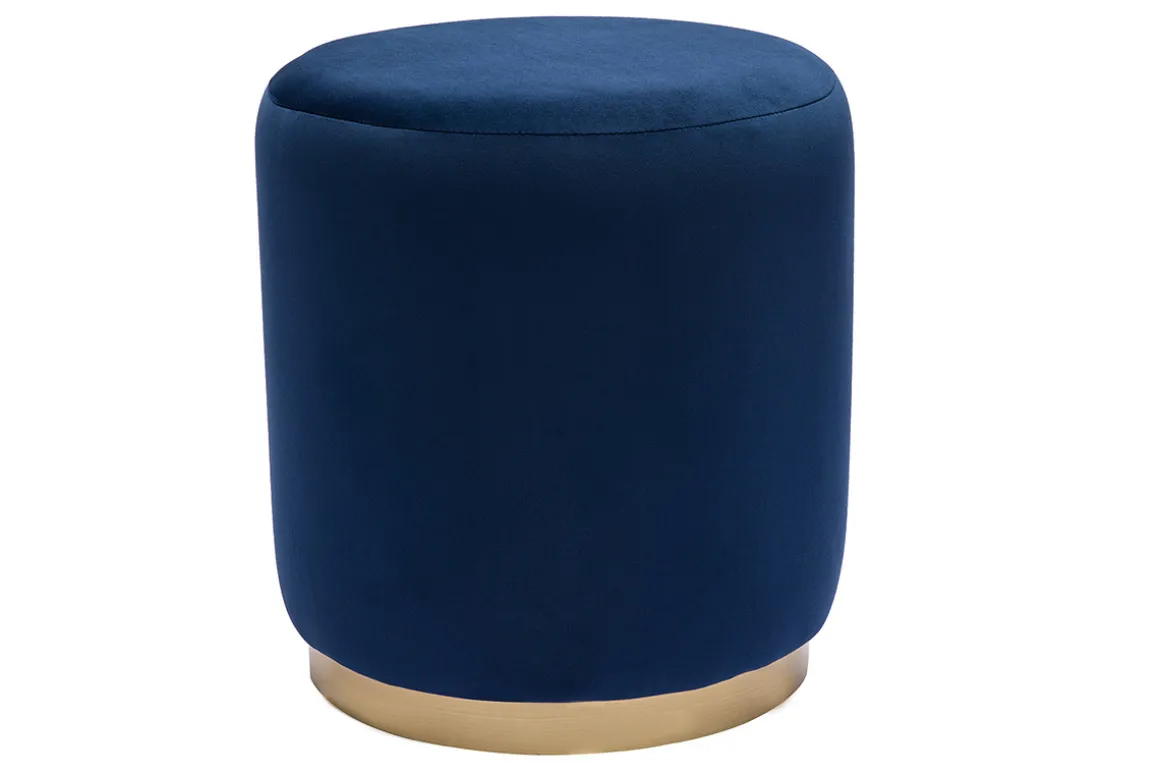 New Miliboo Puf redondo de terciopelo azul marino y metal dorado D40 cm AMAYA