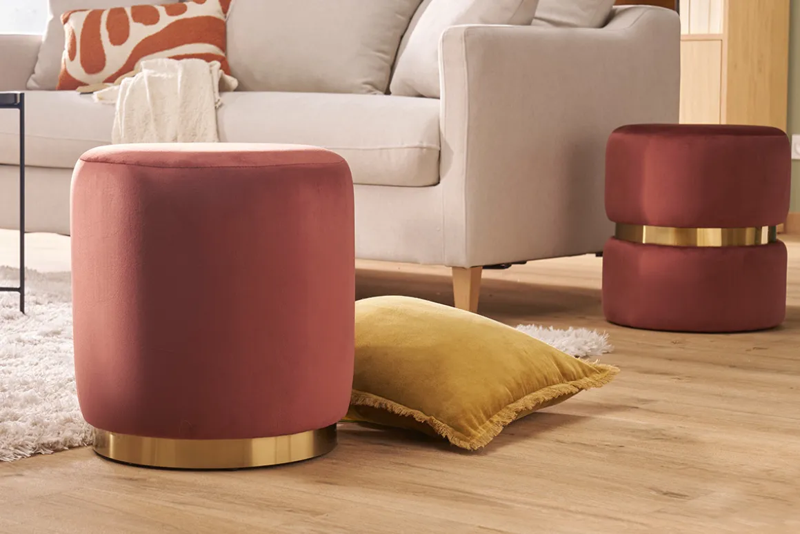 Cheap Miliboo Puf redondo de terciopelo rojo tomette y metal dorado D40 cm AMAYA