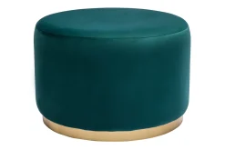 New Miliboo Puf redondo de terciopelo azul petróleo y metal dorado D54 cm AMAYA