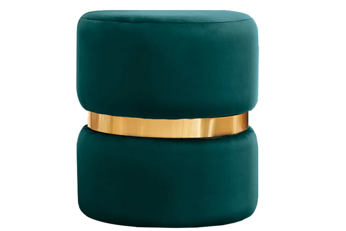 Online Miliboo Puf redondo de terciopelo azul petróleo y metal dorado D40 cm JOY