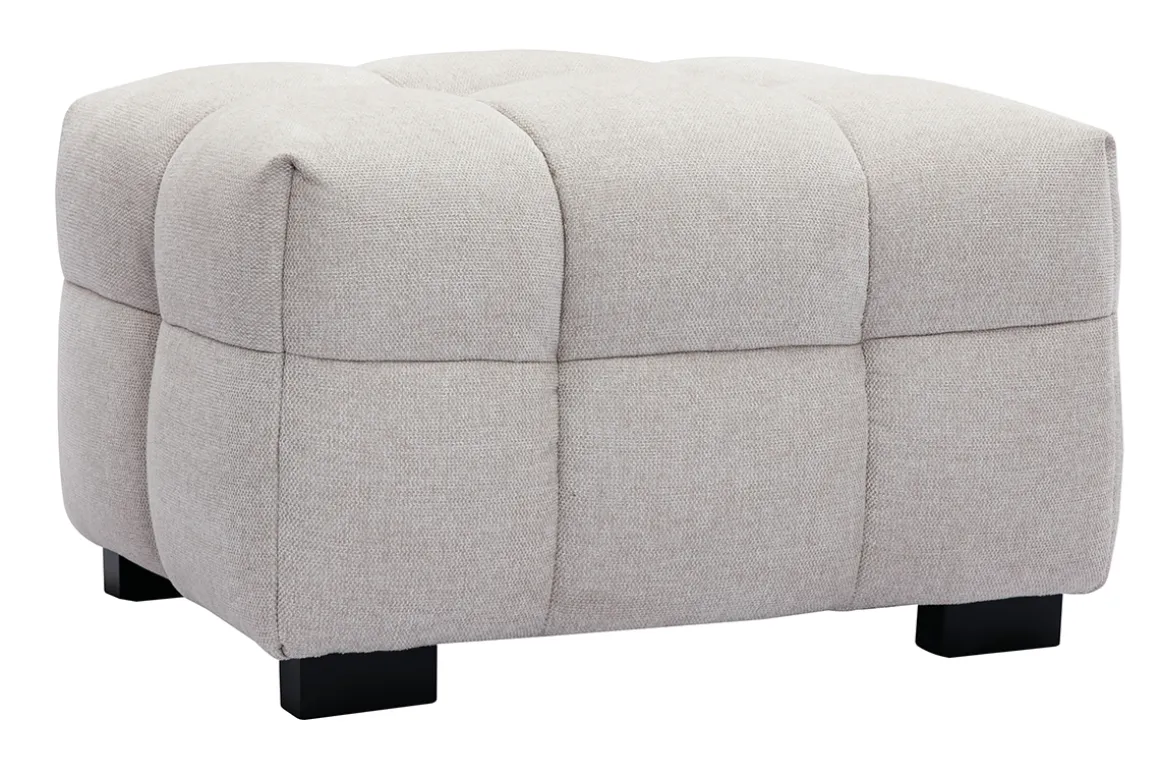 Clearance Miliboo Puf reposapiés de diseño con tejido efecto aterciopelado texturizado beige CORTO