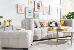 Clearance Miliboo Puf reposapiés de diseño con tejido efecto aterciopelado texturizado beige CORTO
