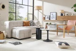 Clearance Miliboo Puf reposapiés de diseño con tejido efecto aterciopelado texturizado beige CORTO