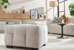 Clearance Miliboo Puf reposapiés de diseño con tejido efecto aterciopelado texturizado beige CORTO