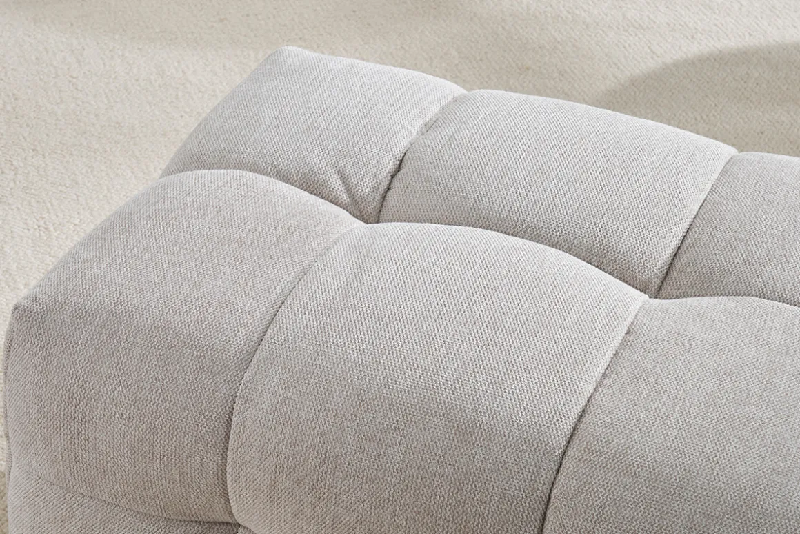 Clearance Miliboo Puf reposapiés de diseño con tejido efecto aterciopelado texturizado beige CORTO