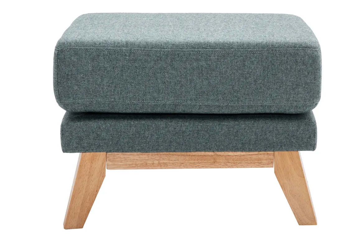 Sale Miliboo Puf reposapiés nórdico de tela desenfundable verde grisáceo y madera clara OSLO
