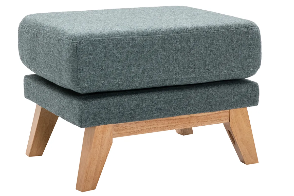 Sale Miliboo Puf reposapiés nórdico de tela desenfundable verde grisáceo y madera clara OSLO