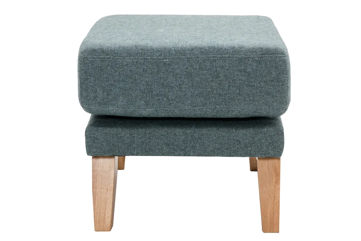 Sale Miliboo Puf reposapiés nórdico de tela desenfundable verde grisáceo y madera clara OSLO