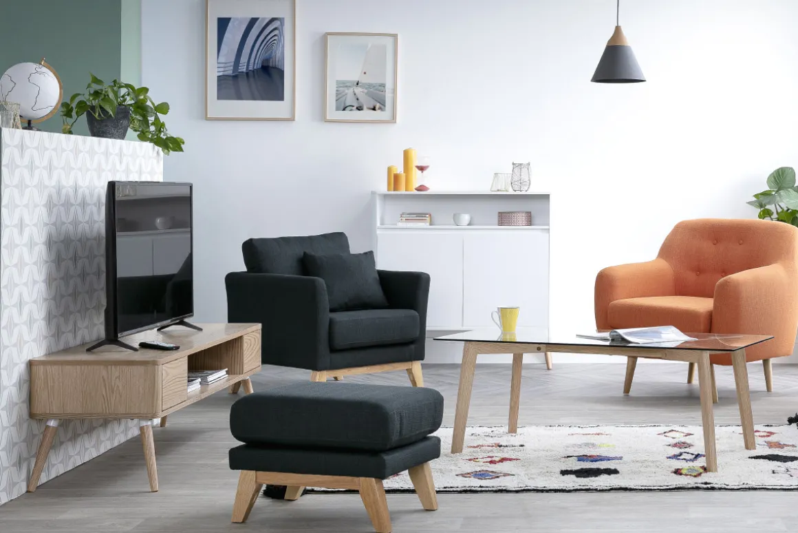 Clearance Miliboo Puf reposapiés nórdico desenfundable beige OSLO