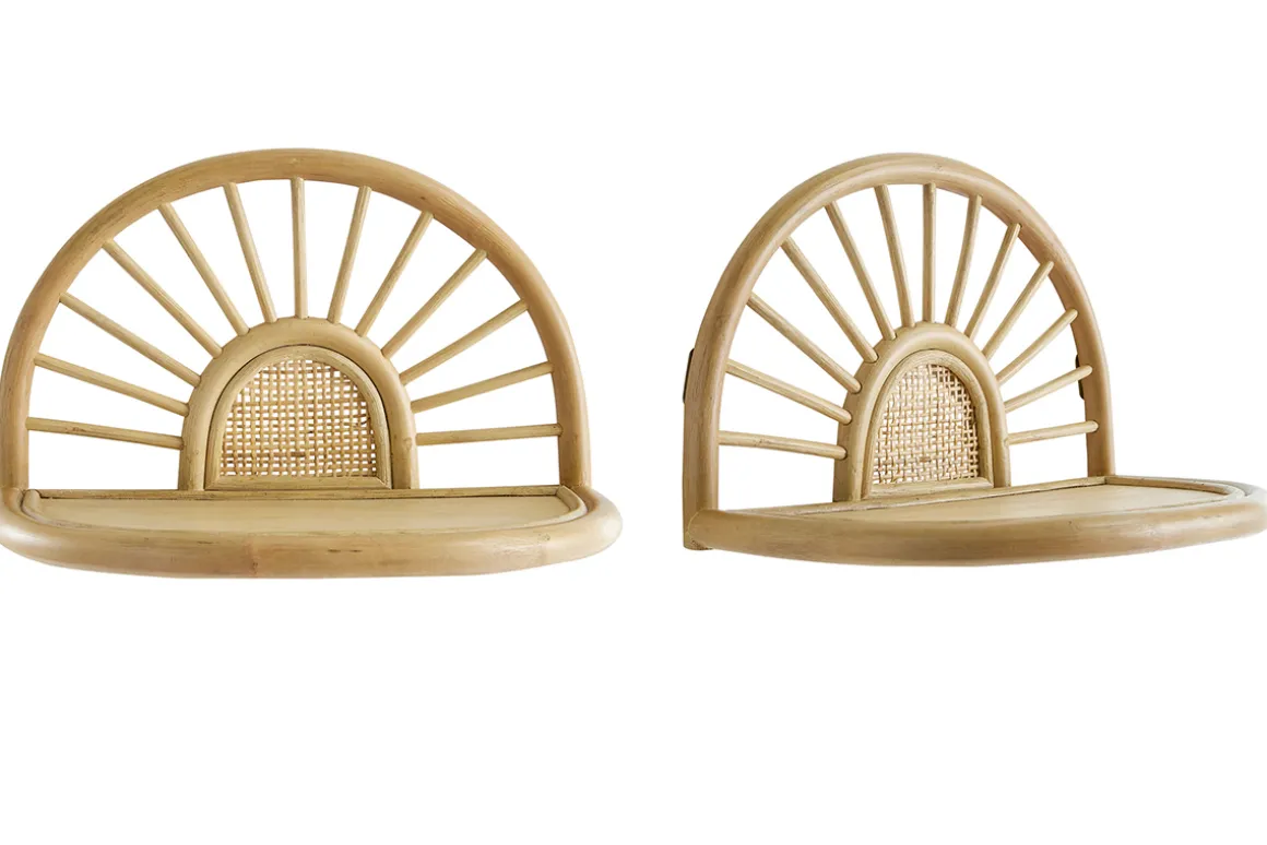 Hot Miliboo Set de 2 estanterías de pared de ratán natural y caña 40 cm BOW