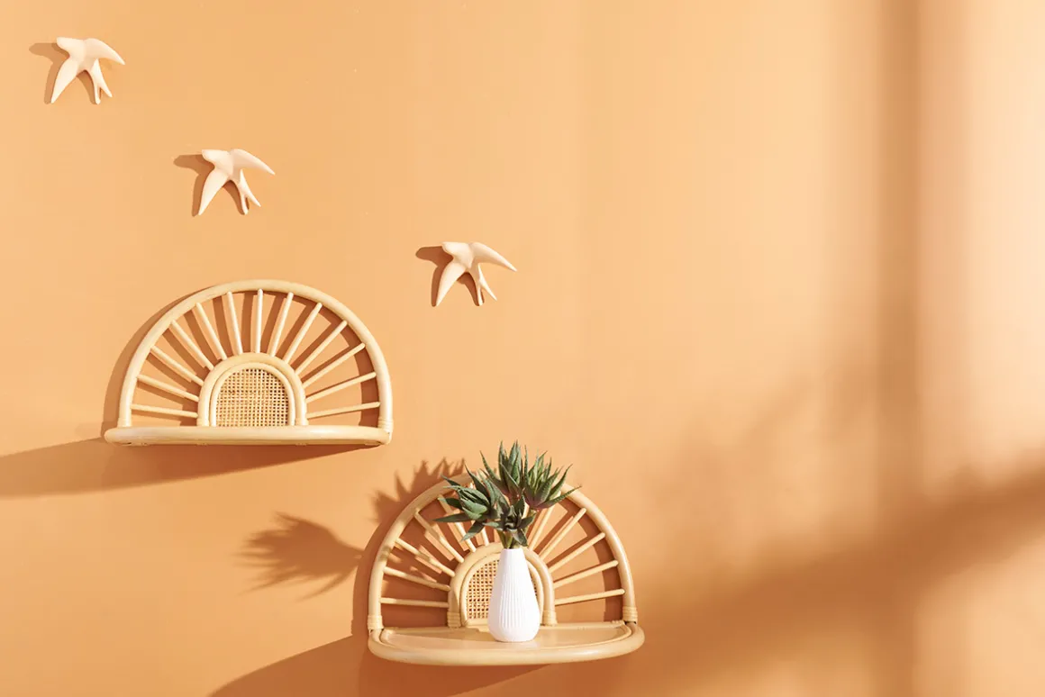 Hot Miliboo Set de 2 estanterías de pared de ratán natural y caña 40 cm BOW