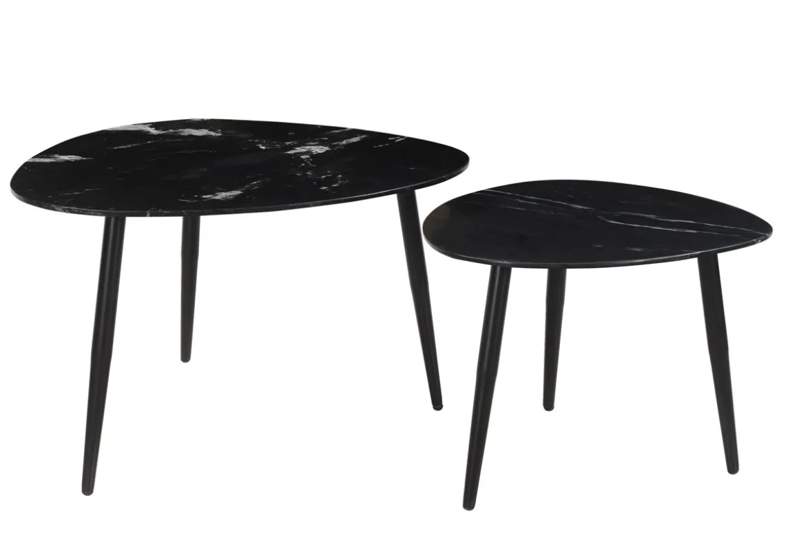 Best Sale Miliboo Set de 2 mesas de centro ovaladas de mármol negro y metal PLATZ