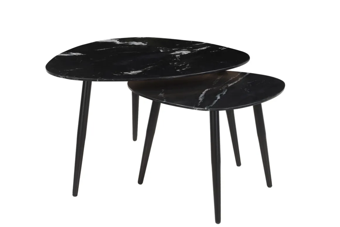 Best Sale Miliboo Set de 2 mesas de centro ovaladas de mármol negro y metal PLATZ