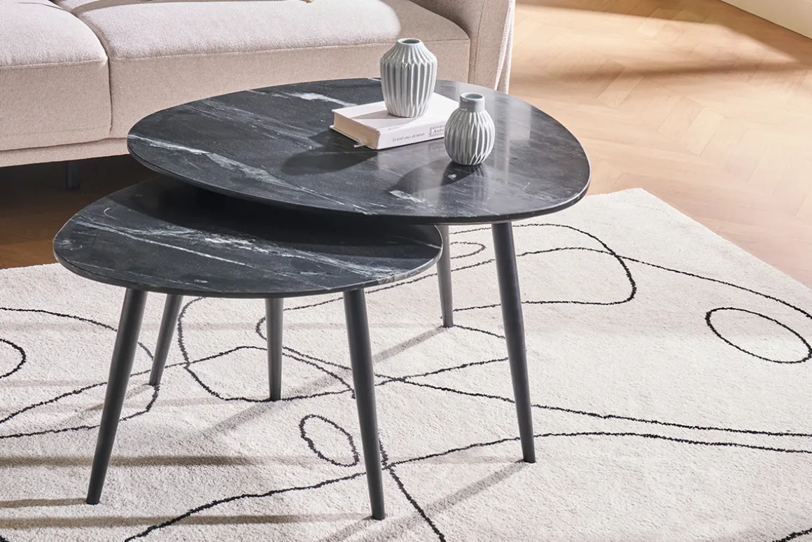 Best Sale Miliboo Set de 2 mesas de centro ovaladas de mármol negro y metal PLATZ