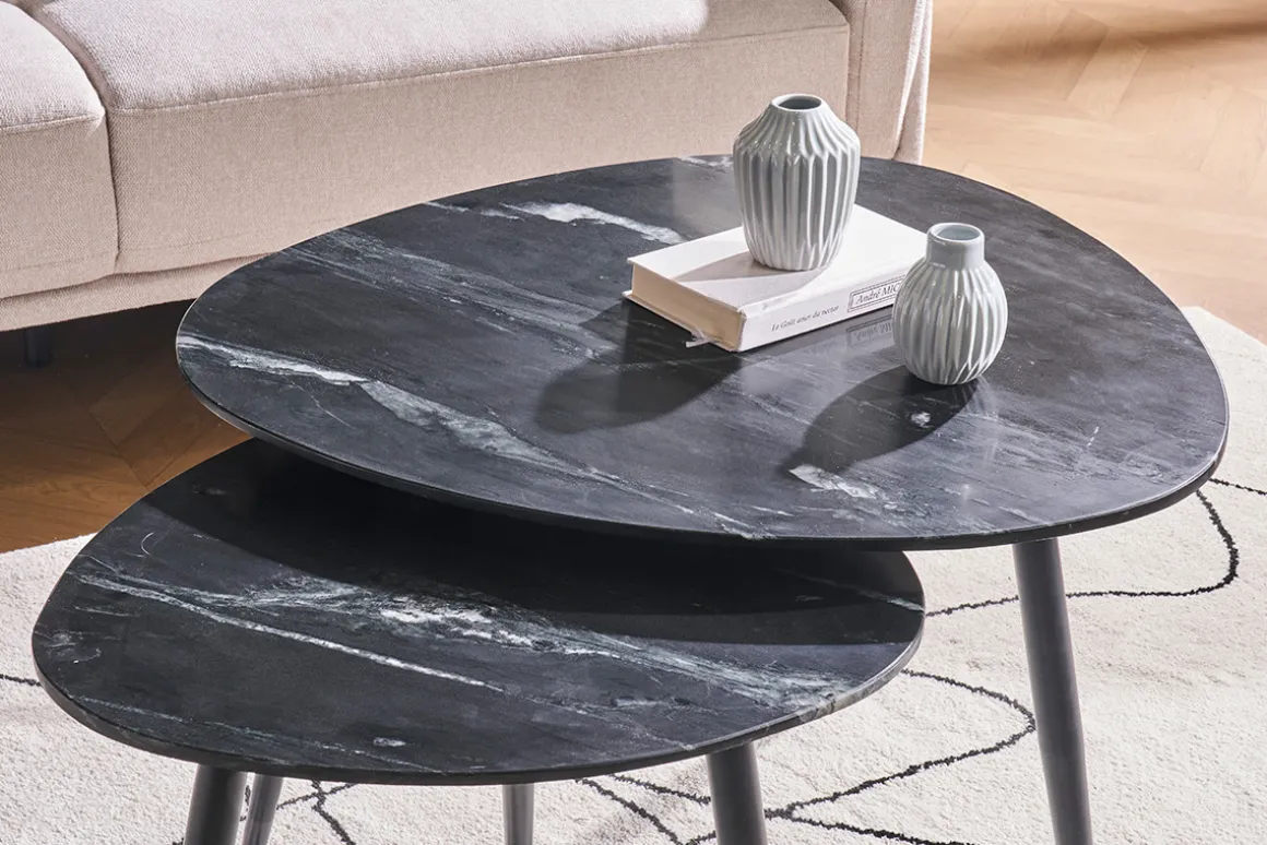 Best Sale Miliboo Set de 2 mesas de centro ovaladas de mármol negro y metal PLATZ