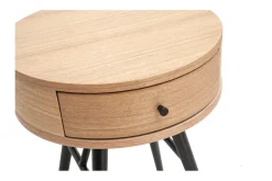 Outlet Miliboo Set de 2 mesillas de noche redondas con cajón de madera clara y metal negro 41 cm KORAL