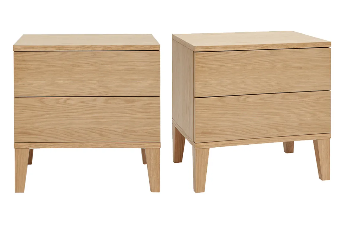 Best Sale Miliboo Set de 2 mesillas de noche nórdicas con almacenaje y 2 cajones de madera de roble claro 50 cm FREDDY
