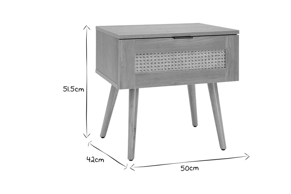 Clearance Miliboo Set de 2 mesillas de noche de madera clara, ratán y metal negro 50 cm MANILLE