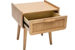 Discount Miliboo Set de 2 mesillas de noche con cajón de madera maciza clara y caña de ratán 50 cm ATHÈNE