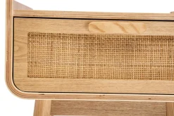 Discount Miliboo Set de 2 mesillas de noche con cajón de madera maciza clara y caña de ratán 50 cm ATHÈNE