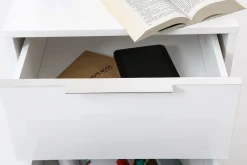 Clearance Miliboo Set de 2 mesillas de noche de diseño blanco lacado y metal cromado 45 cm HALIFAX