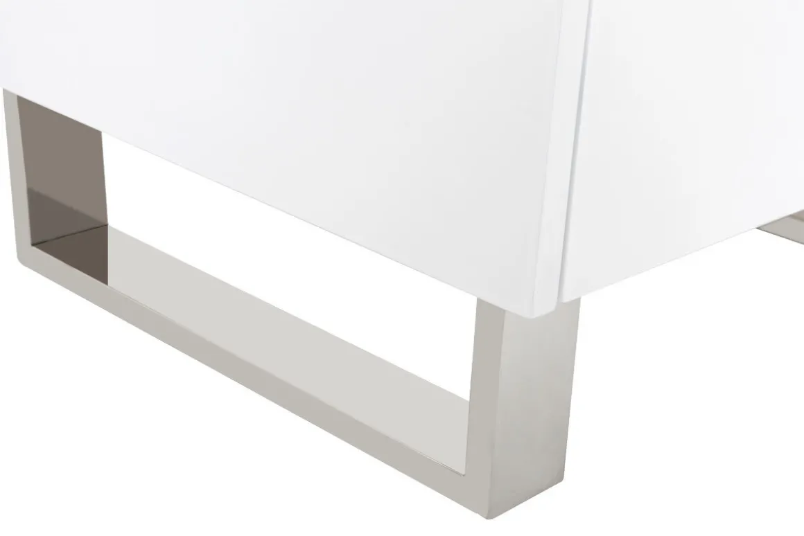 Clearance Miliboo Set de 2 mesillas de noche de diseño blanco lacado y metal cromado 45 cm HALIFAX