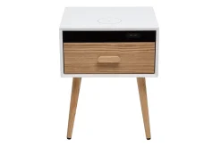 Store Miliboo Set de 2 mesillas de noche multimedia de madera clara maciza y blanco mate 40 cm PAVAN