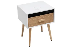 Store Miliboo Set de 2 mesillas de noche multimedia de madera clara maciza y blanco mate 40 cm PAVAN