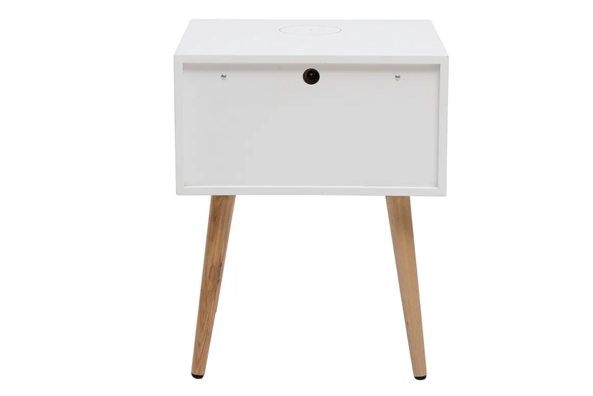 Store Miliboo Set de 2 mesillas de noche multimedia de madera clara maciza y blanco mate 40 cm PAVAN