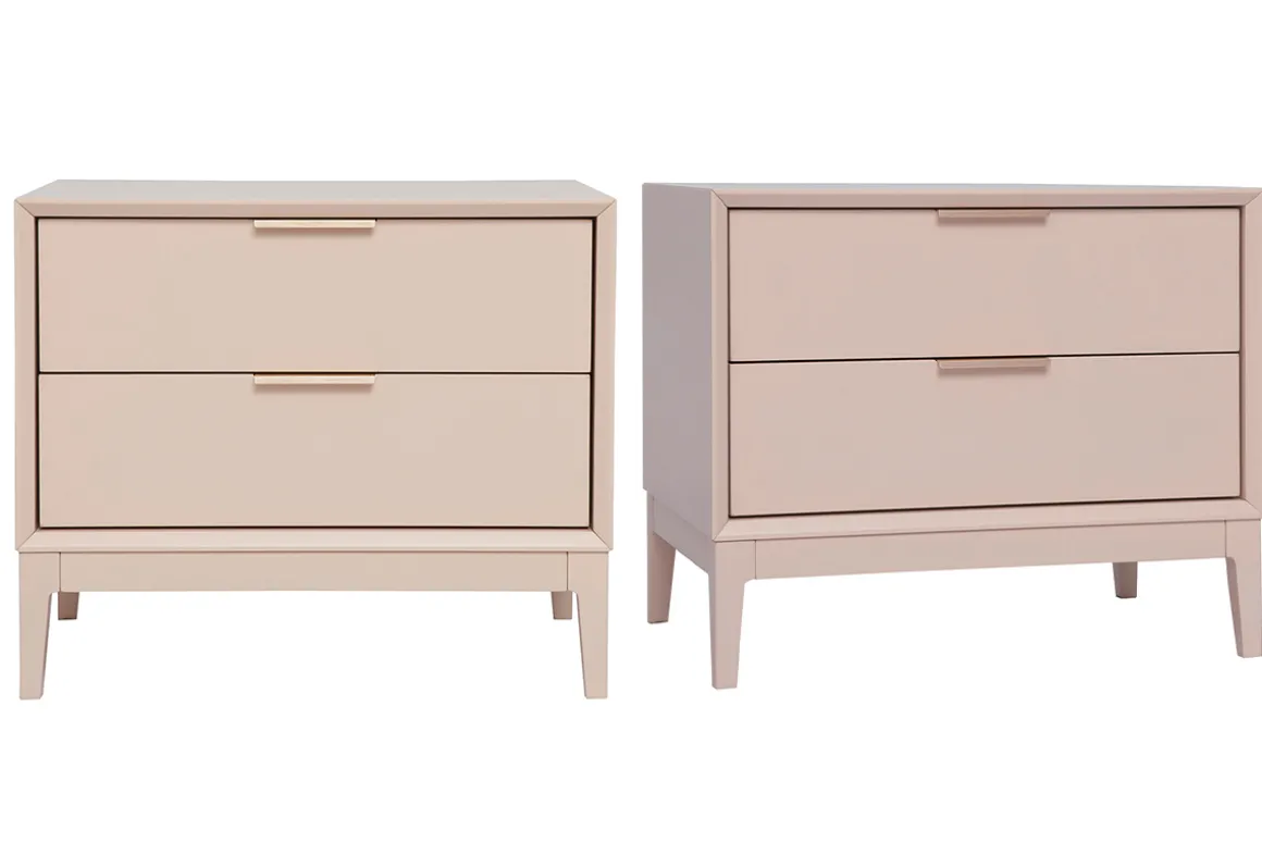 Best Sale Miliboo Set de 2 mesillas de noche rosa y metal dorado con almacenaje 60 cm GIANA