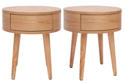 Best Sale Miliboo Set de 2 mesillas de noche redondas de madera clara con cajón 45 cm JUDITH