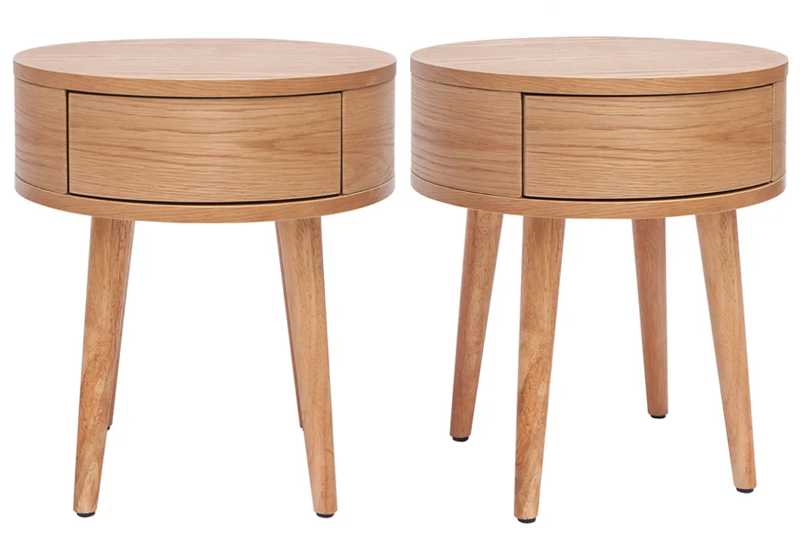 Best Sale Miliboo Set de 2 mesillas de noche redondas de madera clara con cajón 45 cm JUDITH