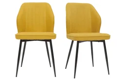 Shop Miliboo Set de 2 sillas de diseño de tejido efecto aterciopelado amarillo mostaza con patas de metal negro FANETTE