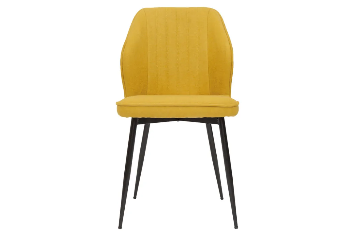Shop Miliboo Set de 2 sillas de diseño de tejido efecto aterciopelado amarillo mostaza con patas de metal negro FANETTE