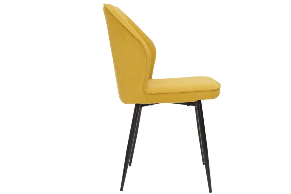 Shop Miliboo Set de 2 sillas de diseño de tejido efecto aterciopelado amarillo mostaza con patas de metal negro FANETTE