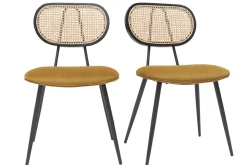 Shop Miliboo Set de 2 sillas de diseño de terciopelo bronce, metal negro y rejilla de ratán natural TOLMA