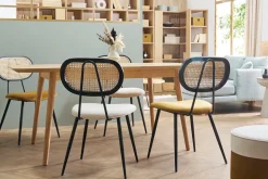 Shop Miliboo Set de 2 sillas de diseño de terciopelo bronce, metal negro y rejilla de ratán natural TOLMA