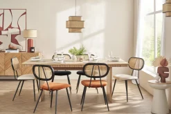 Best Sale Miliboo Set de 2 sillas de diseño de borreguillo blanco roto, metal negro y rejilla de ratán natural TOLMA
