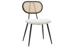 Best Sale Miliboo Set de 2 sillas de diseño de borreguillo blanco roto, metal negro y rejilla de ratán natural TOLMA