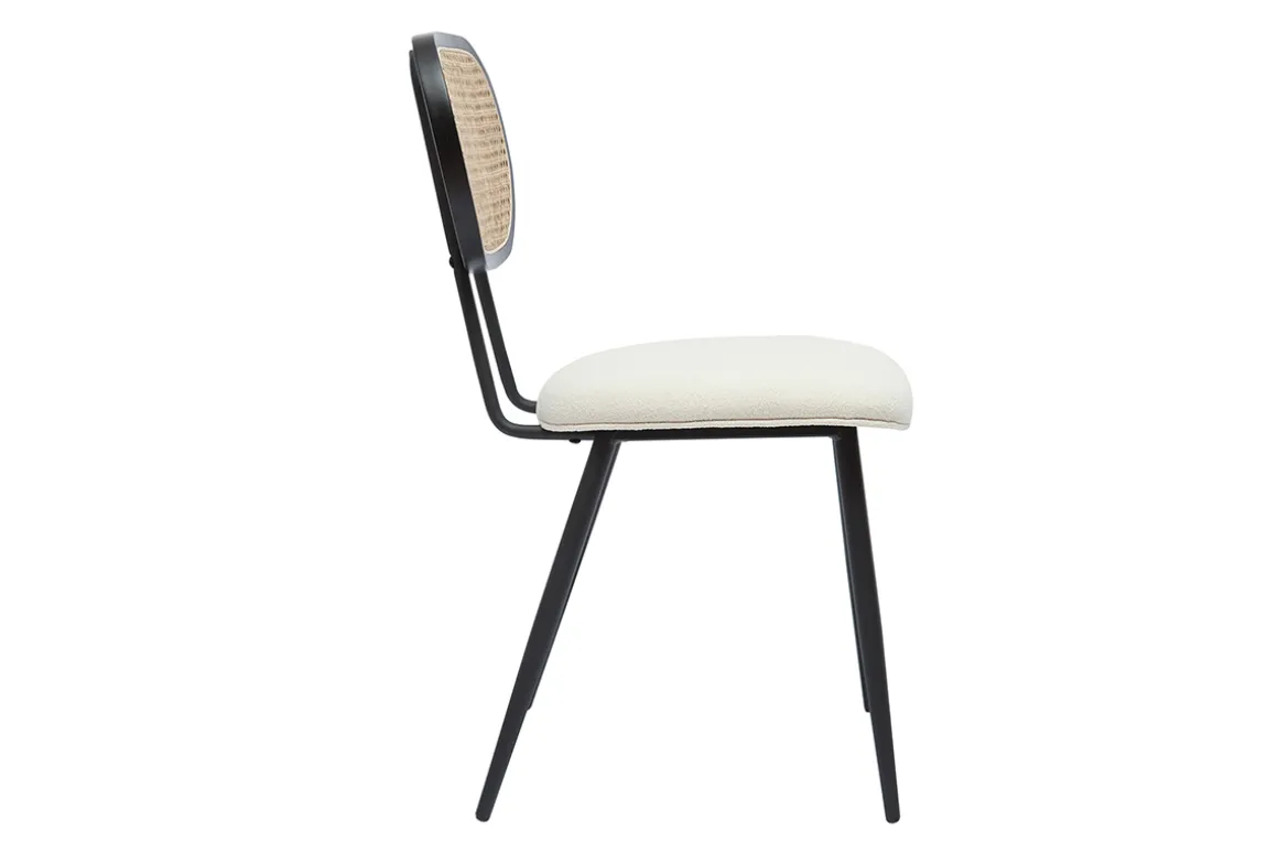 Best Sale Miliboo Set de 2 sillas de diseño de borreguillo blanco roto, metal negro y rejilla de ratán natural TOLMA