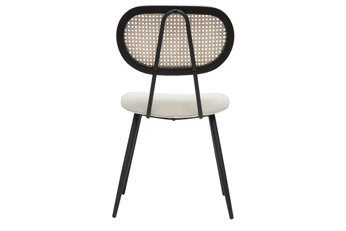 Best Sale Miliboo Set de 2 sillas de diseño de borreguillo blanco roto, metal negro y rejilla de ratán natural TOLMA