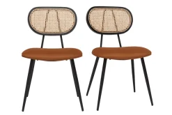 Outlet Miliboo Set de 2 sillas de diseño de terciopelo terracota, metal negro y rejilla de ratán natural TOLMA