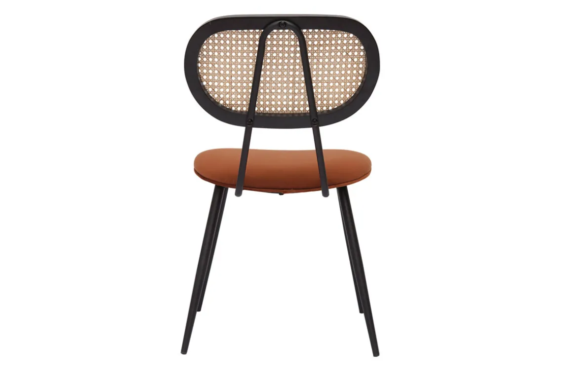 Outlet Miliboo Set de 2 sillas de diseño de terciopelo terracota, metal negro y rejilla de ratán natural TOLMA