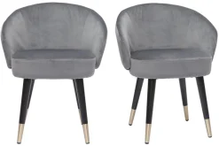 Store Miliboo Set de 2 sillas de diseño de terciopelo gris y patas de metal negro BRIZO