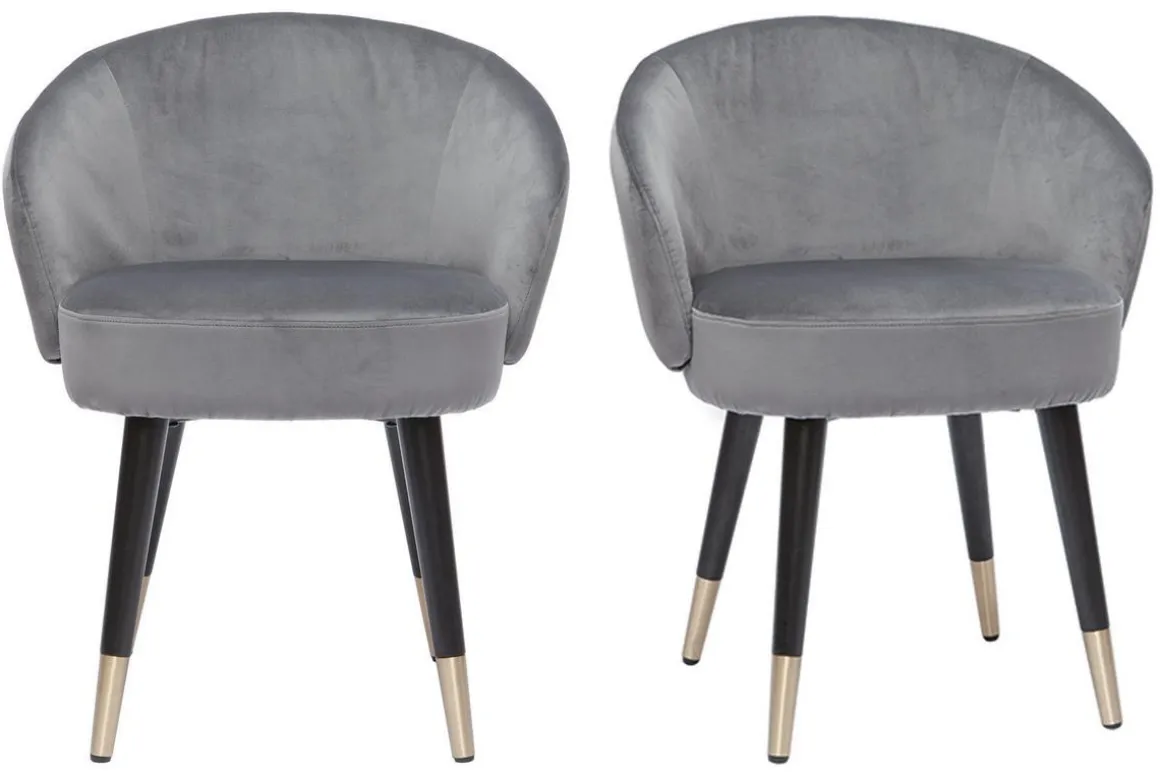 Store Miliboo Set de 2 sillas de diseño de terciopelo gris y patas de metal negro BRIZO