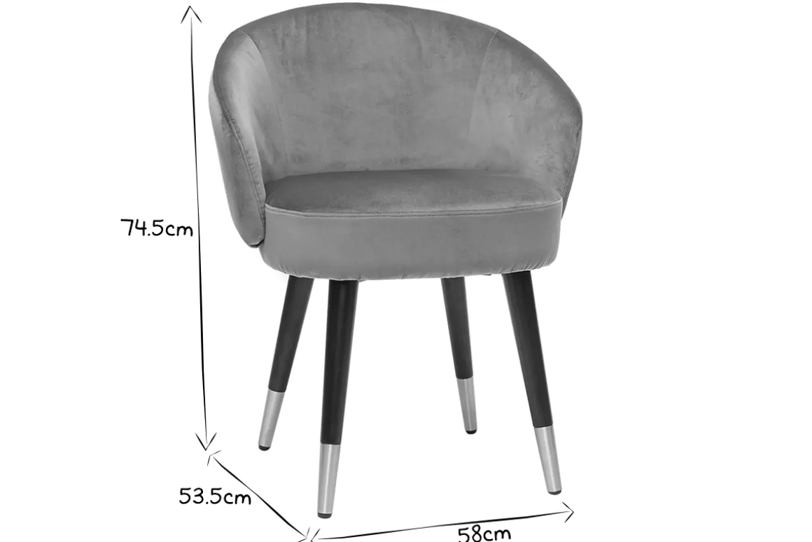 Store Miliboo Set de 2 sillas de diseño de terciopelo gris y patas de metal negro BRIZO