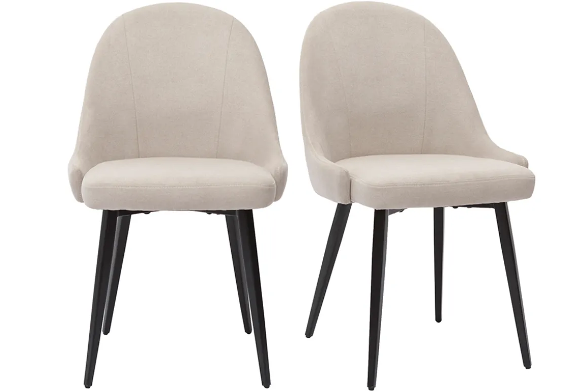 Clearance Miliboo Set de 2 sillas de diseño de tela efecto aterciopelado beige y metal negro REEZ