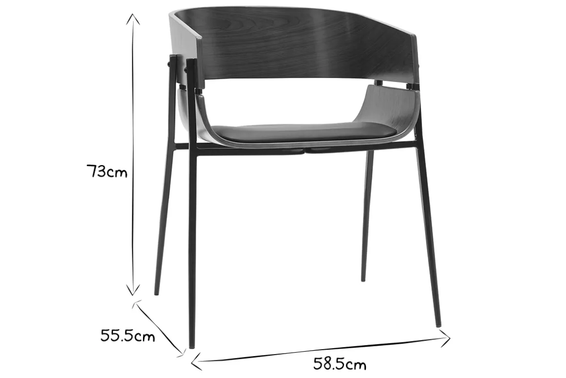 Store Miliboo Set de 2 sillas de diseño de madera oscura y metal negro WESS