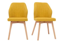 Discount Miliboo Set de 2 sillas de diseño de tela efecto aterciopelado amarillo mostaza con patas de madera clara maciza FANETTE